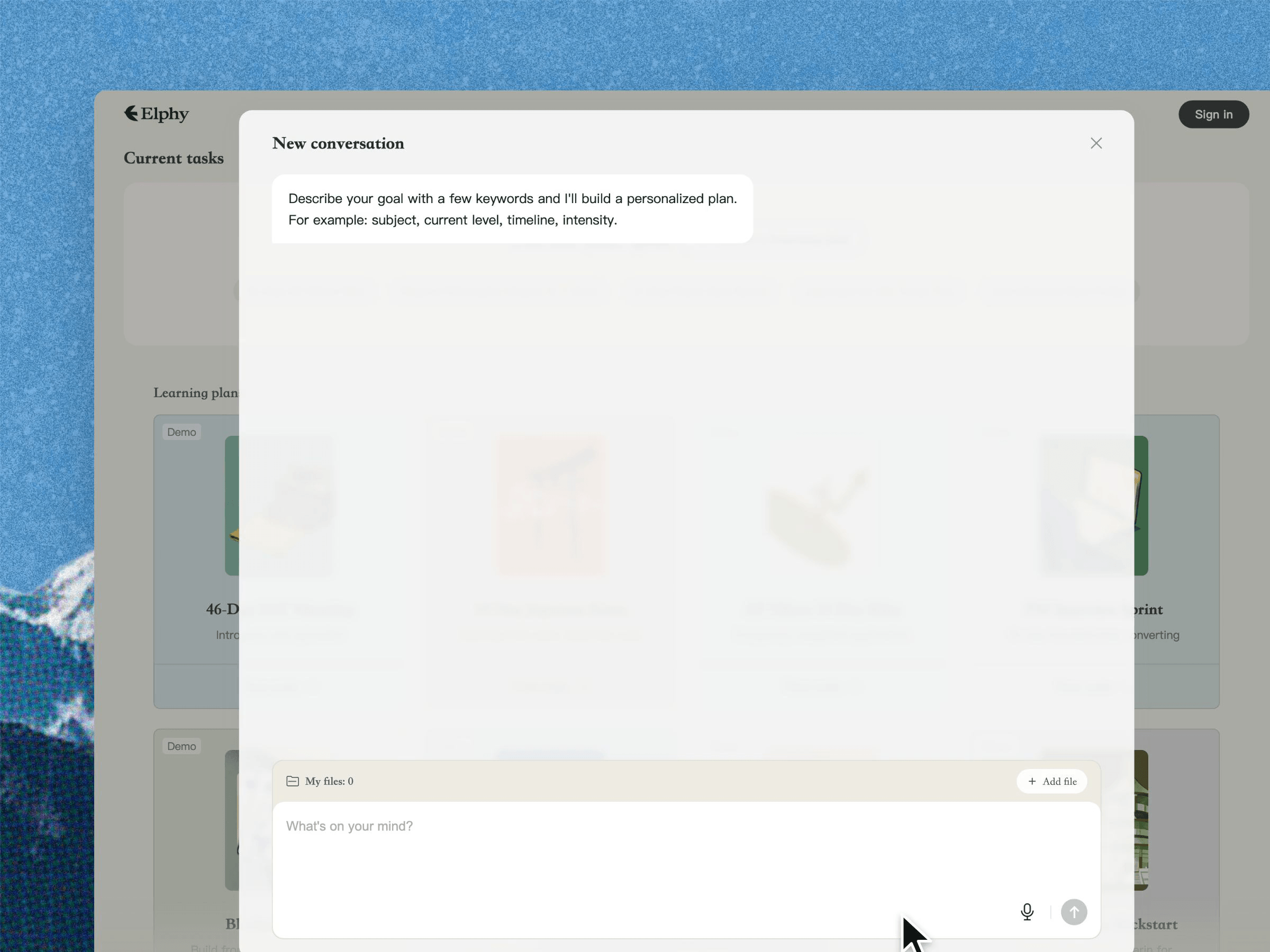 Elphy workspace for adding learning materials.